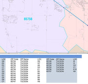 Color Cast Zip Code Style Wall Map of Tucson, AZ by Market Maps