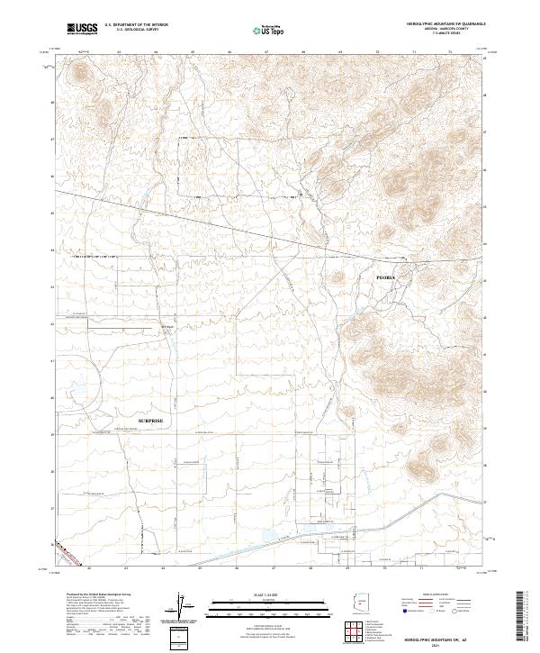 US Topo 7.5-minute map for Hieroglyphic Mountains SW AZ