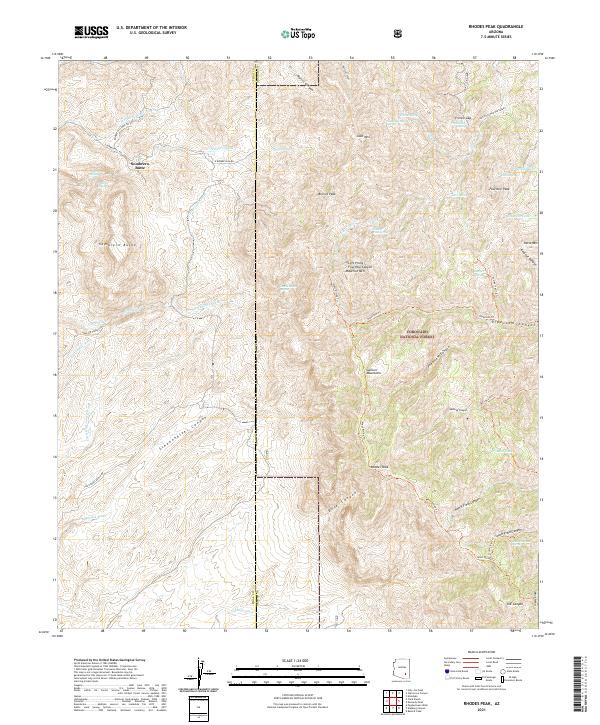US Topo 7.5-minute map for Rhodes Peak AZ