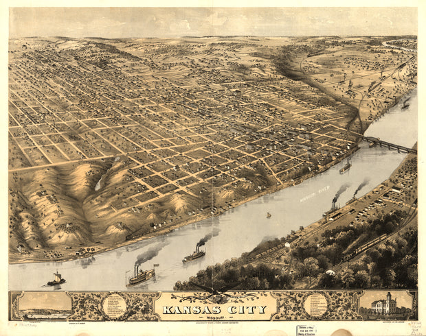 Bird's Eye View of Kansas City, Missouri, 1869