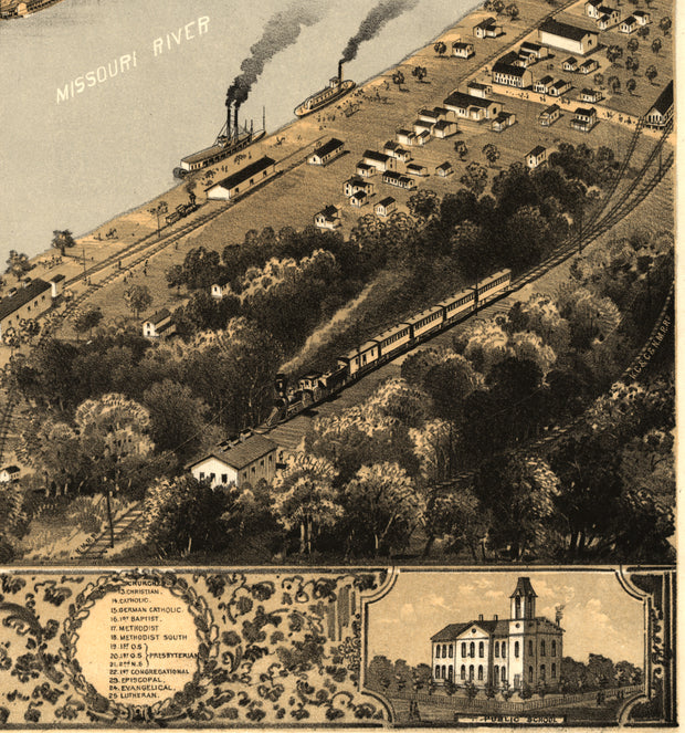 Bird's Eye View of Kansas City, Missouri, 1869