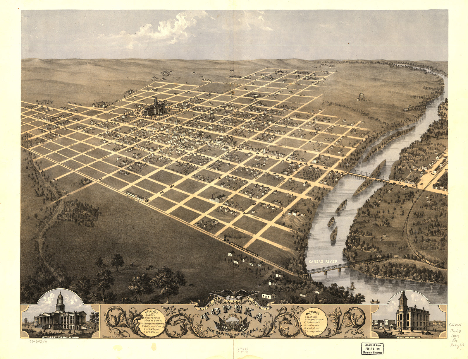 Bird's Eye View of the City of Topeka, the Capital of Kansas, 1869
