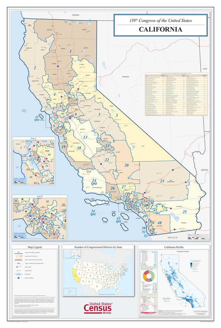 California Congressional District Wall Map