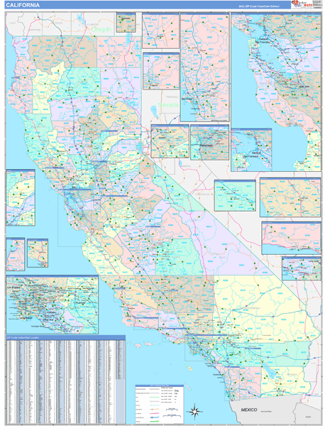 Color Cast Style California Wall Map