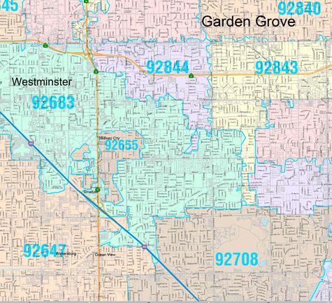 Color Cast Zip Code Style Wall Map of Anaheim by Market Maps – American ...