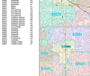 Color Cast Zip Code Style Wall Map of Anaheim by Market Maps