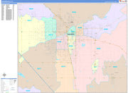 Color Cast Zip Code Style Wall Map of Bakersfield, CA. by Market Maps