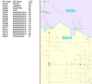 Color Cast Zip Code Style Wall Map of Bakersfield, CA. by Market Maps