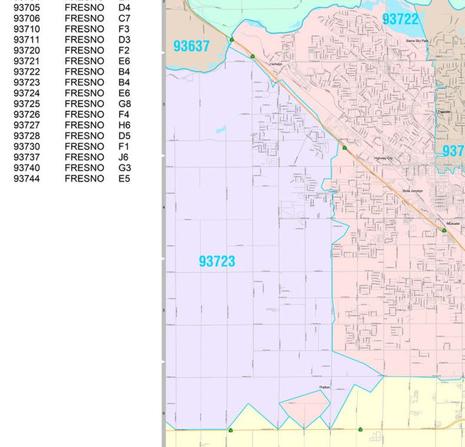 Colorcast Zip Code Style Wall Map Of Fresno CA By Market Maps CAWM122CC 3 1200x630 