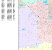Colorcast Zip Code Style Wall Map of Fresno, CA by Market Maps
