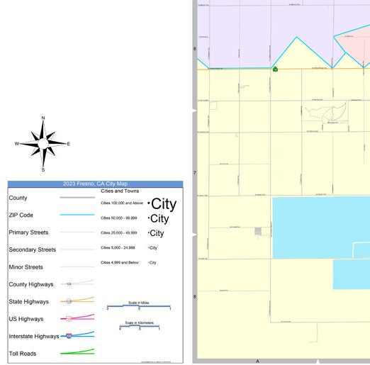 Colorcast Zip Code Style Wall Map of Fresno CA