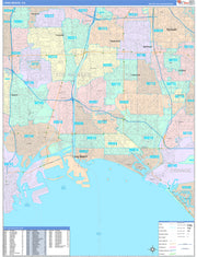 Colorcast Zip Code Style Wall Map of Long Beach, CA by Market Maps