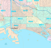 Colorcast Zip Code Style Wall Map of Long Beach, CA by Market Maps