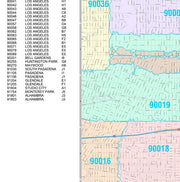 Colorcast ZIp Code Style Wall Map of Los Angeles, CA by Market Maps