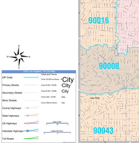 Colorcast ZIp Code Style Wall Map of Los Angeles, CA by Market Maps