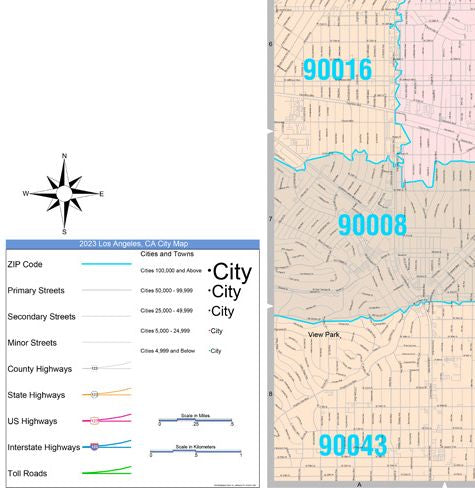 Colorcast ZIp Code Style Wall Map of Los Angeles, CA by Market Maps