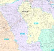 Colorcast Zip Code Style Wall Map of Riverside, CA by Market Maps