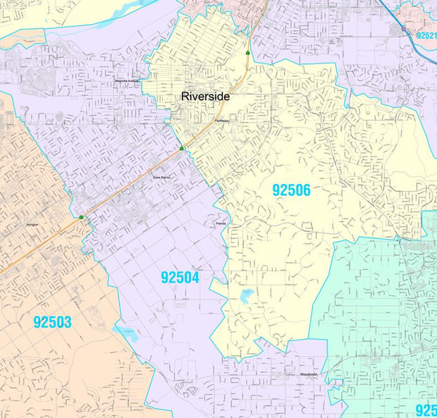 Colorcast Zip Code Style Wall Map of Riverside, CA by Market Maps ...