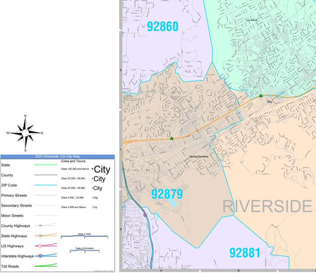Colorcast Zip Code Style Wall Map of Riverside, CA by Market Maps ...