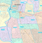 Colorcast Zip Code Style Wall Map of Sacramento, CA by Market Maps