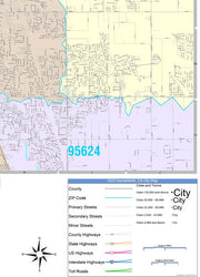 Colorcast Zip Code Style Wall Map of Sacramento, CA by Market Maps