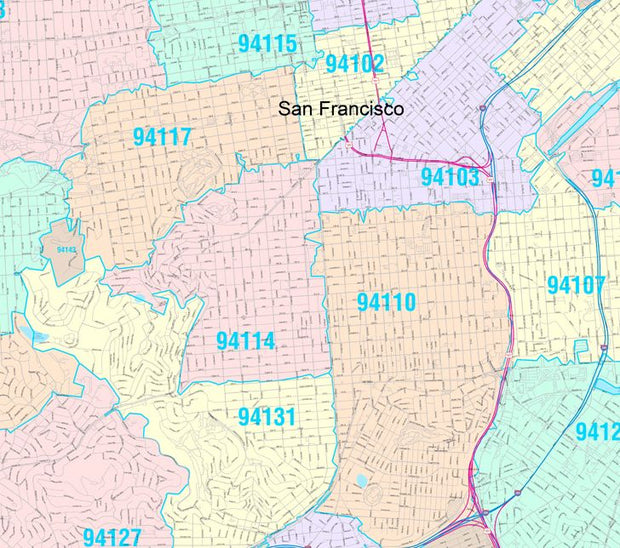 Colorcast Zip Code Style Wall Map of San Francisco, CA by Market Maps ...