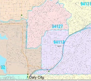 Colorcast Zip Code Style Wall Map of San Francisco, CA by Market Maps