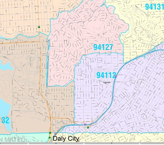 Colorcast Zip Code Style Wall Map of San Francisco, CA by Market Maps