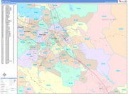 Colorcast Zip Code Style Wall Map of San Jose, CA by Market Maps