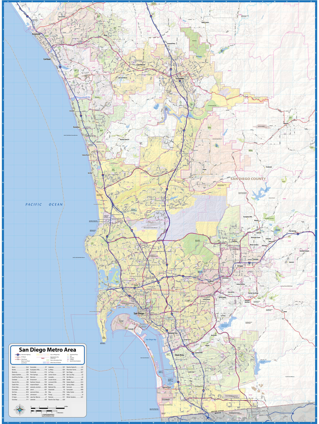 San Diego Metro Area Wall Map