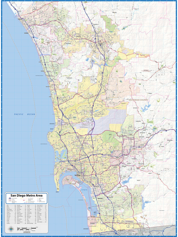 San Diego Metro Area Wall Map