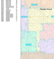 Color Cast Zip Code Style Wall Map of Santa Ana, CA. by Market Maps