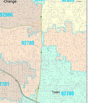 Color Cast Zip Code Style Wall Map of Santa Ana, CA. by Market Maps