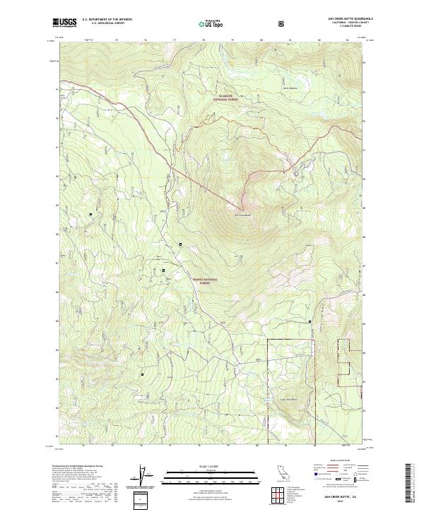 US Topo 7.5-minute map for Ash Creek Butte CA