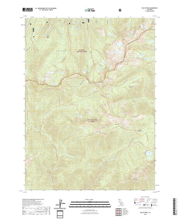 US Topo 7.5-minute map for Billys Peak CA
