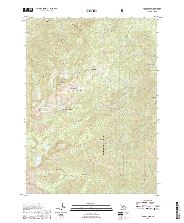 US Topo 7.5-minute map for Boulder Peak CA