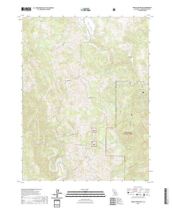 US Topo 7.5-minute map for Brushy Mountain CA
