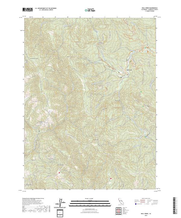US Topo 7.5-minute map for Bull Creek CA