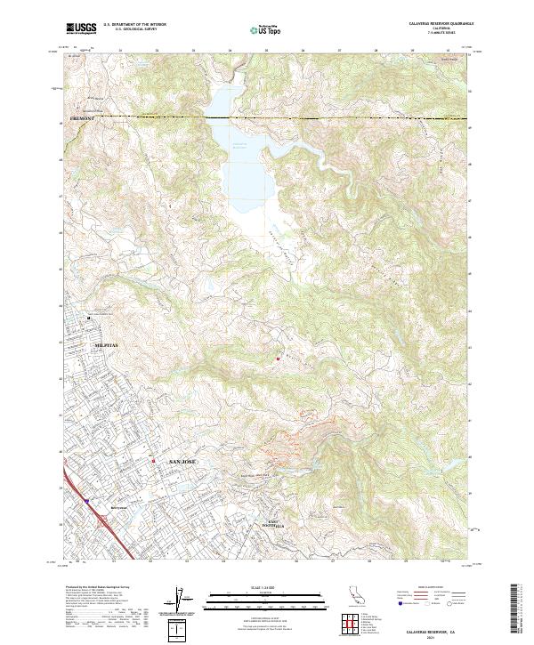 US Topo 7.5-minute map for Calaveras Reservoir CA