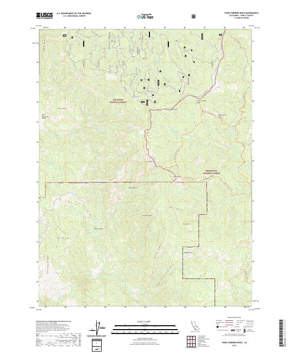 US Topo 7.5-minute map for Four Corners Rock CA
