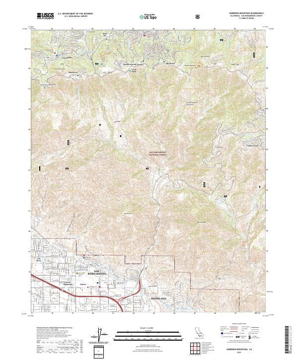US Topo 7.5-minute map for Harrison Mountain CA