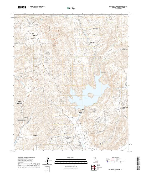 US Topo 7.5-minute map for San Vicente Reservoir CA