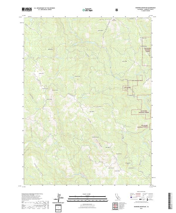 US Topo 7.5-minute map for Showers Mountain CA