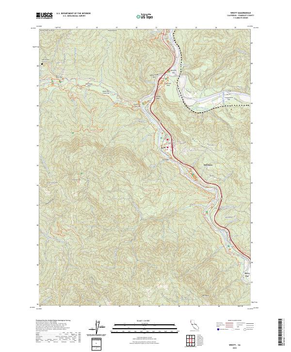 US Topo 7.5-minute map for Weott CA