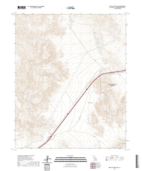US Topo 7.5-minute map for West of Soda Lake CA