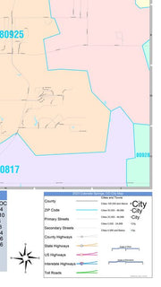 Color Cast Zip Code Style Wall Map of Colorado Springs, CO by Market M ...