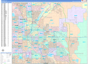 Color Cast Zip Code Style Wall Map of Denver, CO by Market Maps