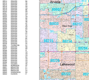 Color Cast Zip Code Style Wall Map of Denver, CO by Market Maps