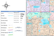 Color Cast Zip Code Style Wall Map of Denver, CO by Market Maps