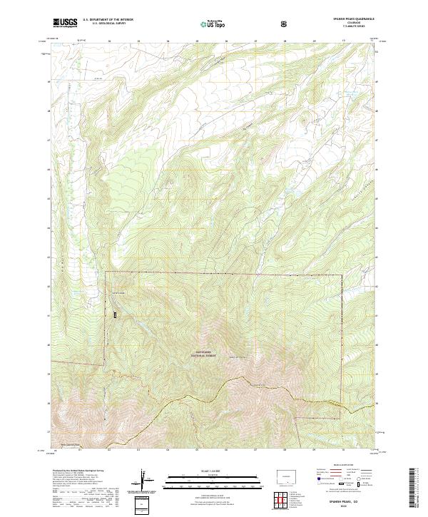 US Topo 7.5-minute map for Spanish Peaks CO